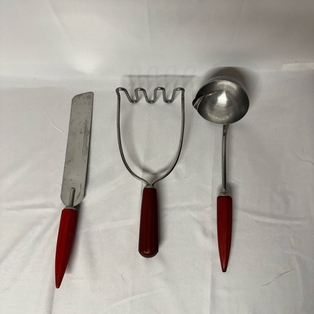 Androck Stainless Steel Bakelite Handle Kitchen Utensils Vintage Set of 3 Ladle